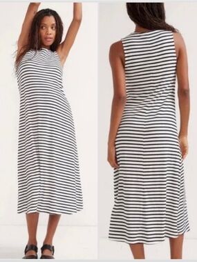 Hatch Jamie Dress Black White Stripe Sleeveless Midi Knit Maternity
